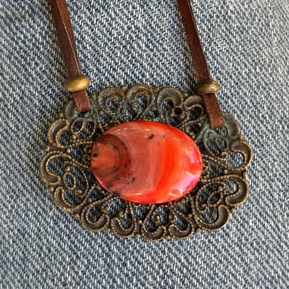 Boho Brass Stone Necklace - Picture 6 of 6